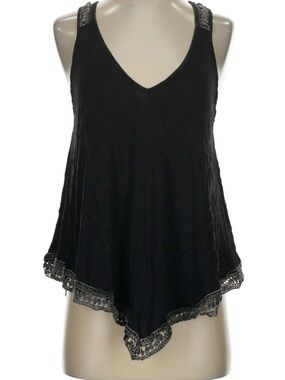 POL Black V-Neck Tank Top with Crochet Trim